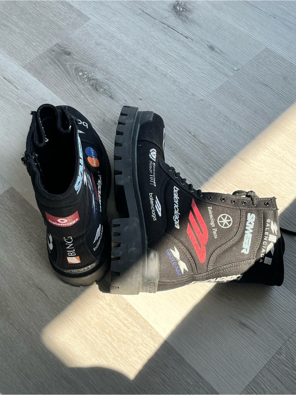 Balenciaga Black Logo Lug-Sole Combat Boots - Picture 2 of 4